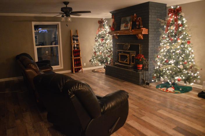 Updated fireplace with christmas trees